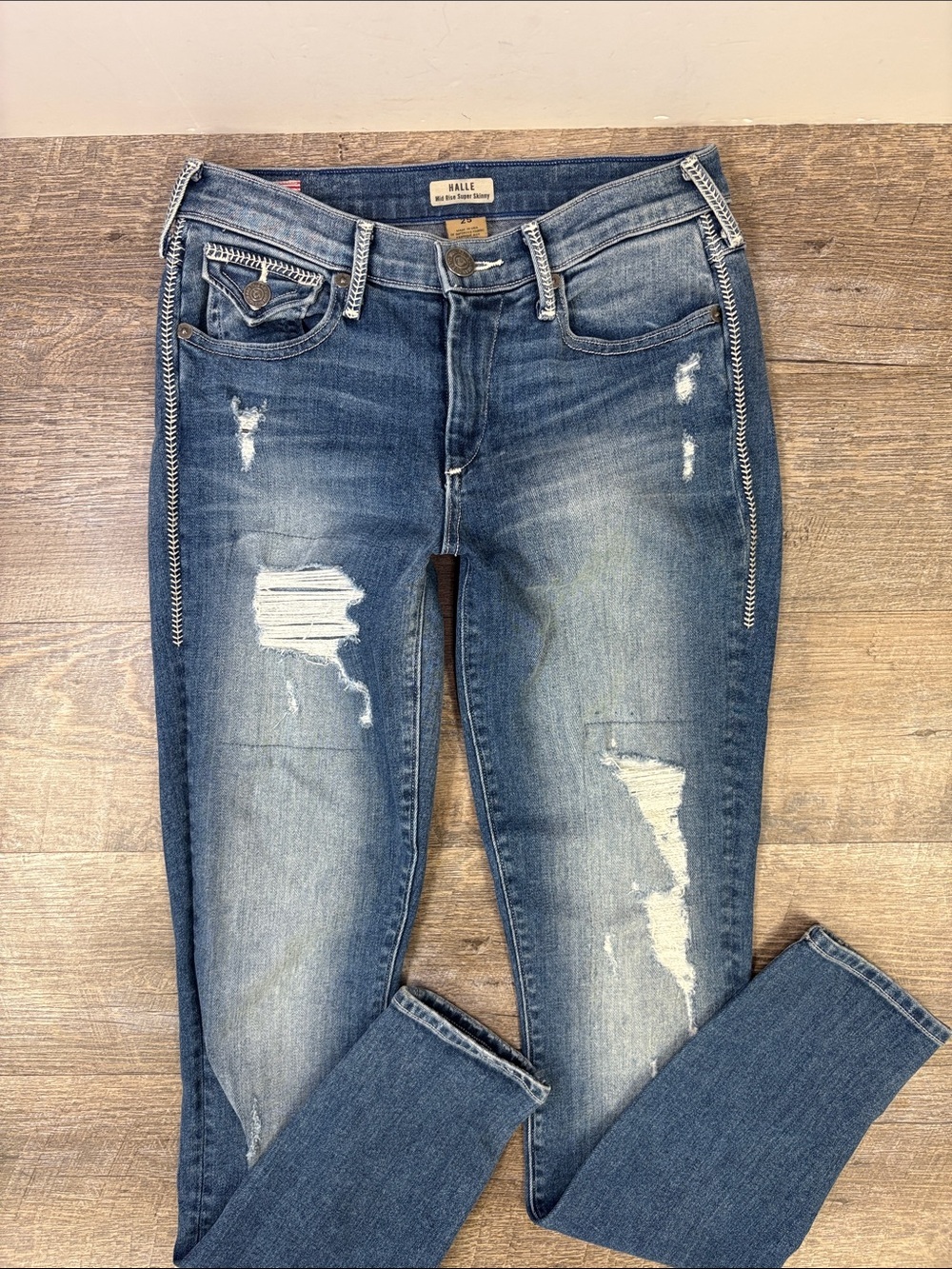 True Religion Halle Mid Rise Super Skinny Distressed Jeans Size 25